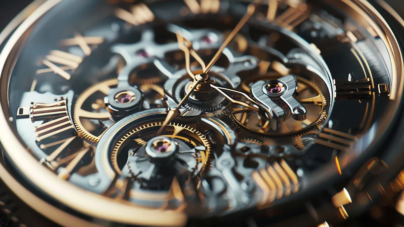 Blick in ein mechanisches Uhrwerk