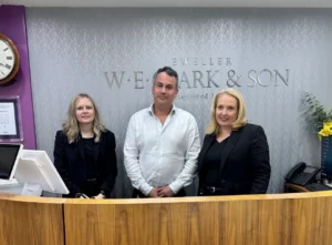 David Clark with his Lewes shop team of Katie (L) and Vicky